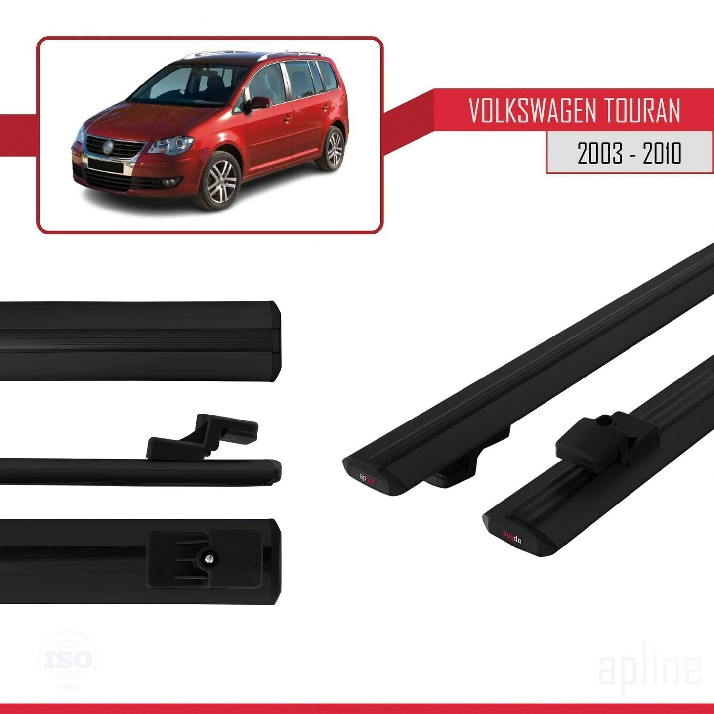 Compatible avec Volkswagen Touran (1T) Pre-Facelift 2003-2010 BASIC Model Barres de Toit Railing Porte-Bagages de Voiture Noir Aluminium 2 Barres