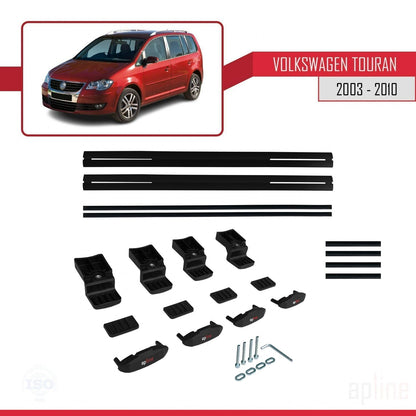 Compatible avec Volkswagen Touran (1T) Pre-Facelift 2003-2010 BASIC Model Barres de Toit Railing Porte-Bagages de Voiture Noir Aluminium 2 Barres