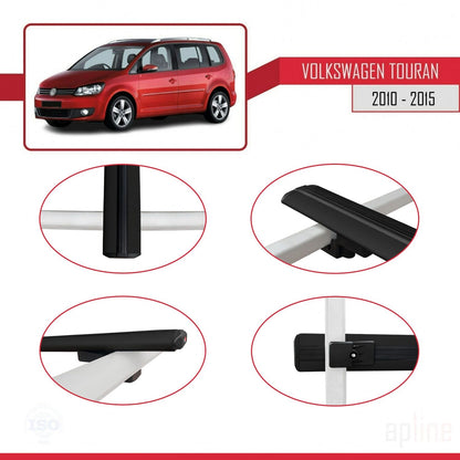 Compatible avec Volkswagen Touran (1T) Post-Facelift 2010-2015 BASIC Model Barres de Toit Railing Porte-Bagages de Voiture Noir Aluminium 2 Barres