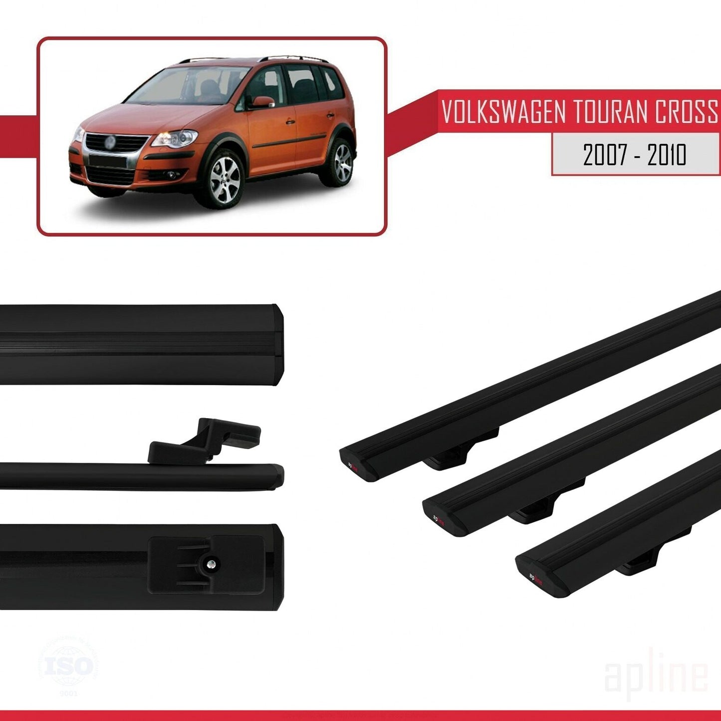 Compatible avec Volkswagen Touran Cross Pre-Facelift 2007-2010 BASIC Model Barres de Toit Railing Porte-Bagages de Voiture Noir Aluminium 3 Barres