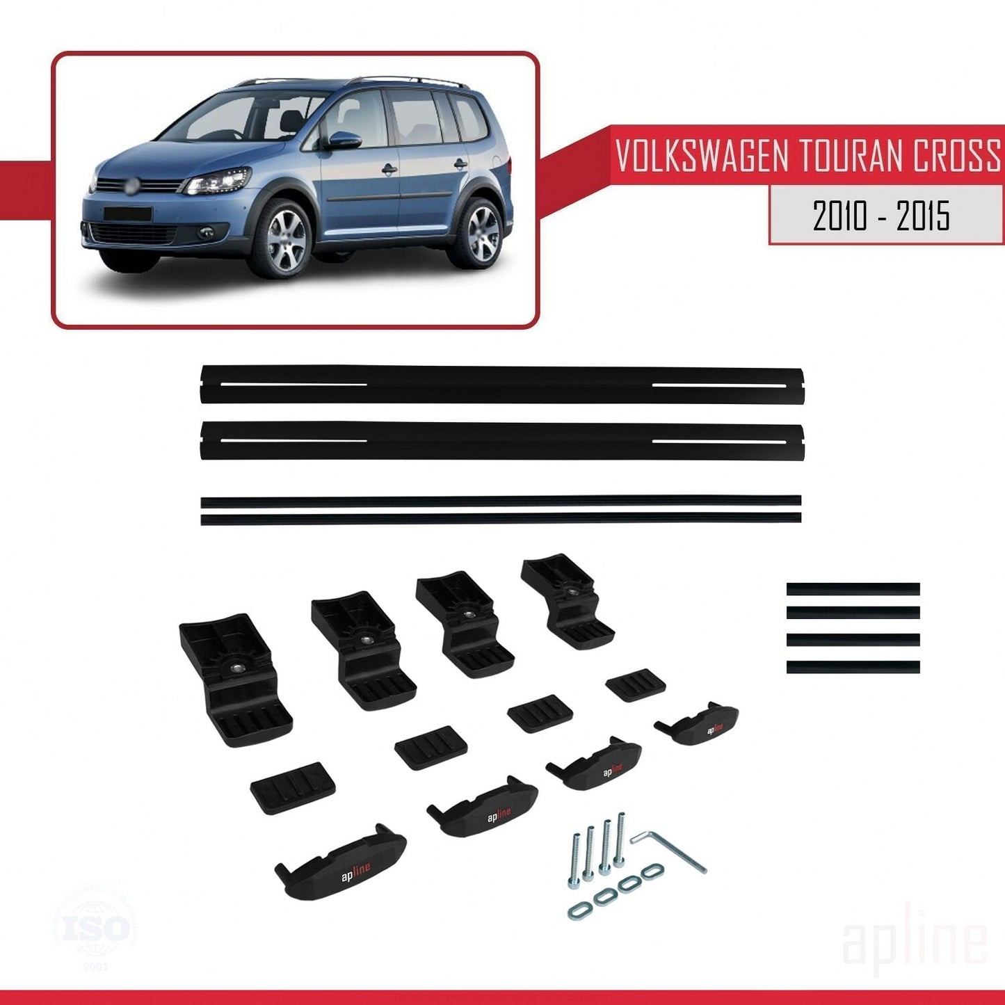 Compatible avec Volkswagen Touran Cross Post-Facelift 2010-2015 BASIC Model Barres de Toit Railing Porte-Bagages de Voiture Noir Aluminium 2 Barres