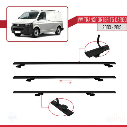 Compatible avec Volkswagen T5 Transporter 2003-2015 BASIC Model Barres de Toit Railing Porte-Bagages de Voiture Noir Aluminium 3 Barres