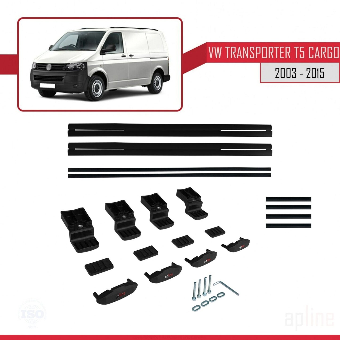 Compatible avec Volkswagen T5 Transporter 2003-2015 BASIC Model Barres de Toit Railing Porte-Bagages de Voiture Noir Aluminium 2 Barres