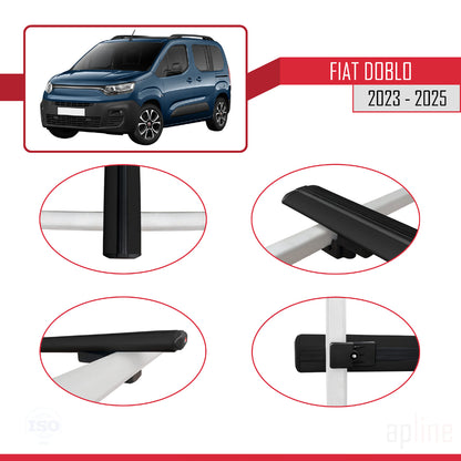 Compatible avec Fiat Doblo 3 2023-2025 BASIC Model Barres de Toit Railing Porte-Bagages de Voiture Noir Aluminium 4 Barres