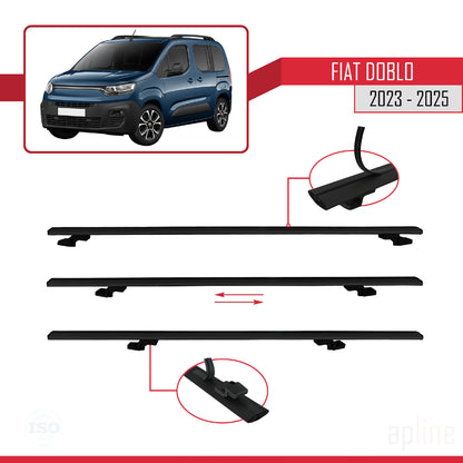 Compatible avec Fiat Doblo 3 2023-2025 BASIC Model Barres de Toit Railing Porte-Bagages de Voiture Noir Aluminium 2 Barres