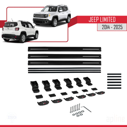 Compatible avec Jeep Limited 2014-2025 BASIC Model Barres de Toit Railing Porte-Bagages de Voiture Noir Aluminium 3 Barres