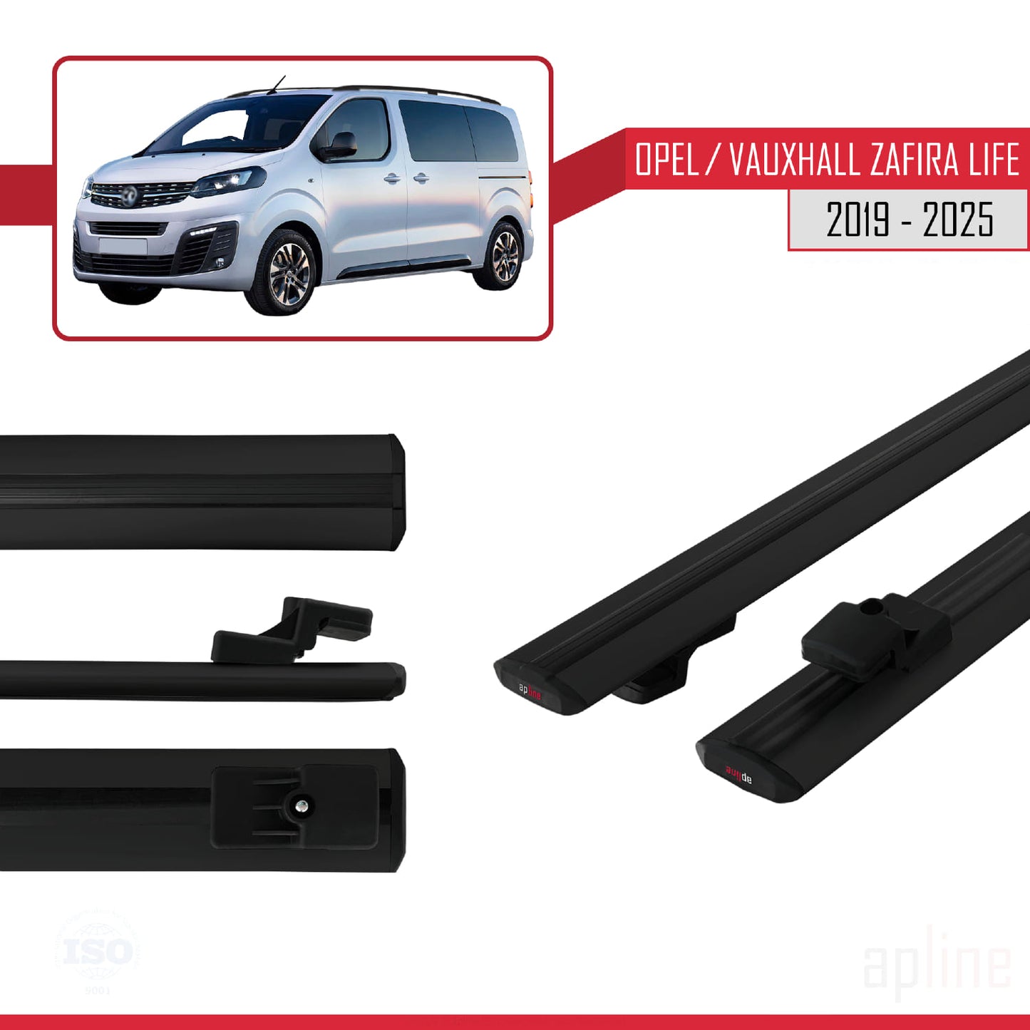 Compatible avec Opel Zafira Life 2019-2025 BASIC Model Barres de Toit Railing Porte-Bagages de Voiture Noir Aluminium 2 Barres