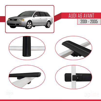 Compatible avec Audi A6 Avant 2001-2005 BASIC Model Barres de Toit Railing Porte-Bagages de Voiture Noir Aluminium 3 Barres