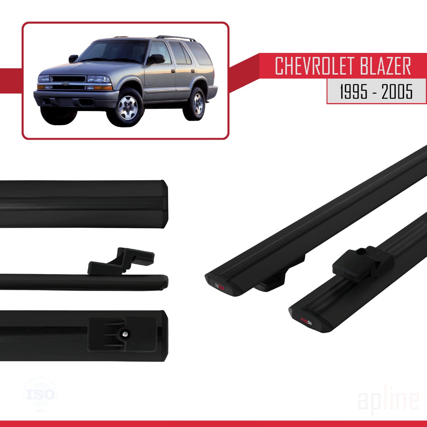 Compatible avec Chevrolet Blazer 1995-2005 BASIC Model Barres de Toit Railing Porte-Bagages de Voiture Noir Aluminium 2 Barres