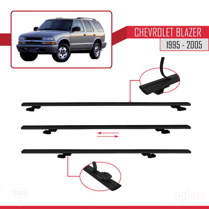 Compatible avec Chevrolet Blazer 1995-2005 BASIC Model Barres de Toit Railing Porte-Bagages de Voiture Noir Aluminium 2 Barres