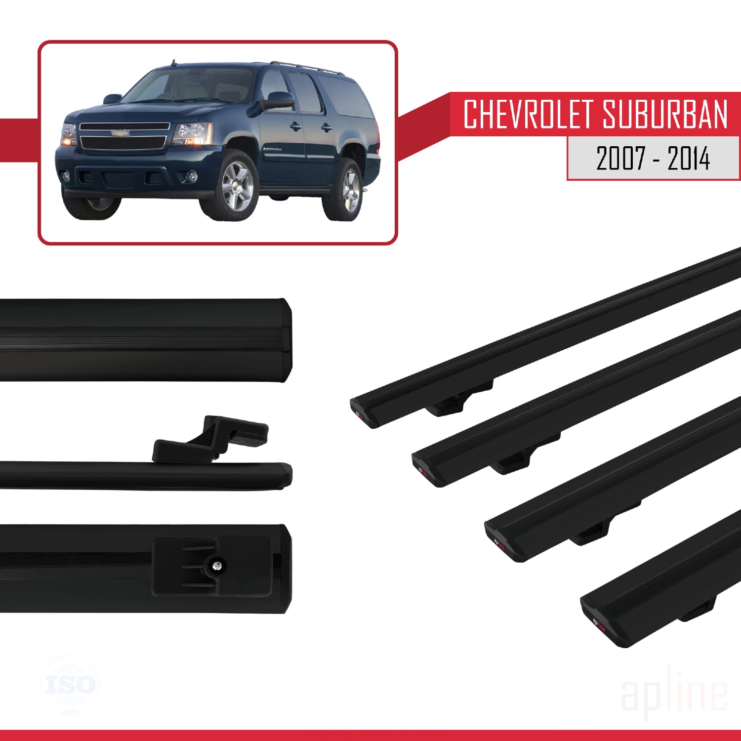 Compatible avec Chevrolet Suburban 2007-2014 BASIC Model Barres de Toit Railing Porte-Bagages de Voiture Noir Aluminium 4 Barres