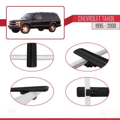 Compatible avec Chevrolet Tahoe 1995-2000 BASIC Model Barres de Toit Railing Porte-Bagages de Voiture Noir Aluminium 4 Barres