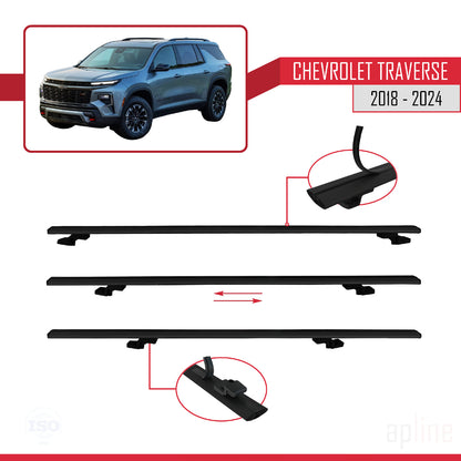 Compatible avec Chevrolet Traverse 2018-2024 BASIC Model Barres de Toit Railing Porte-Bagages de Voiture Noir Aluminium 3 Barres