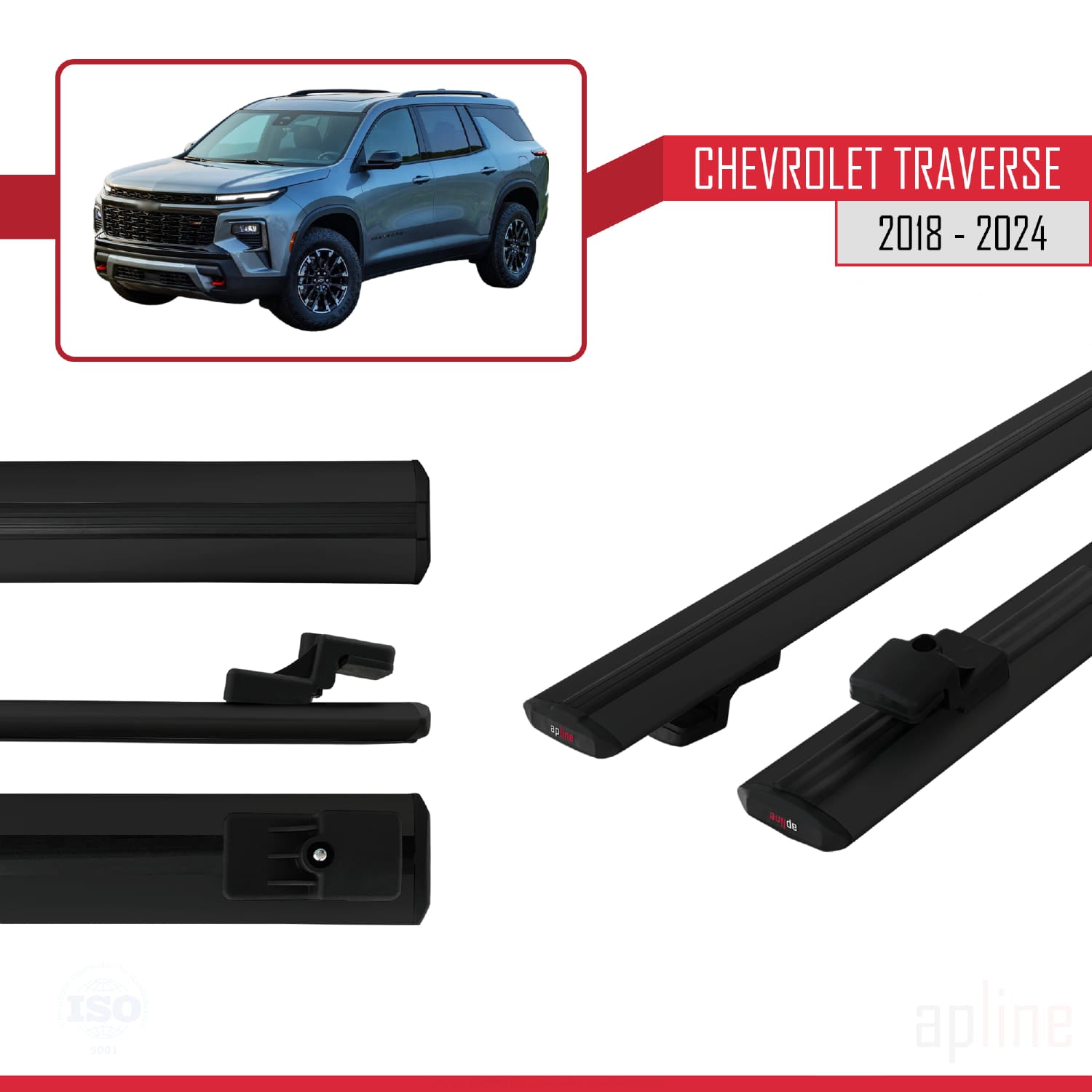 Compatible avec Chevrolet Traverse 2018-2024 BASIC Model Barres de Toit Railing Porte-Bagages de Voiture Noir Aluminium 2 Barres