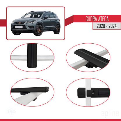 Compatible avec Cupra Ateca 2020-2024 BASIC Model Barres de Toit Railing Porte-Bagages de Voiture Noir Aluminium 3 Barres