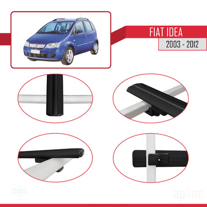 Compatible avec Fiat Idea 2003-2012 BASIC Model Barres de Toit Railing Porte-Bagages de Voiture Noir Aluminium 3 Barres