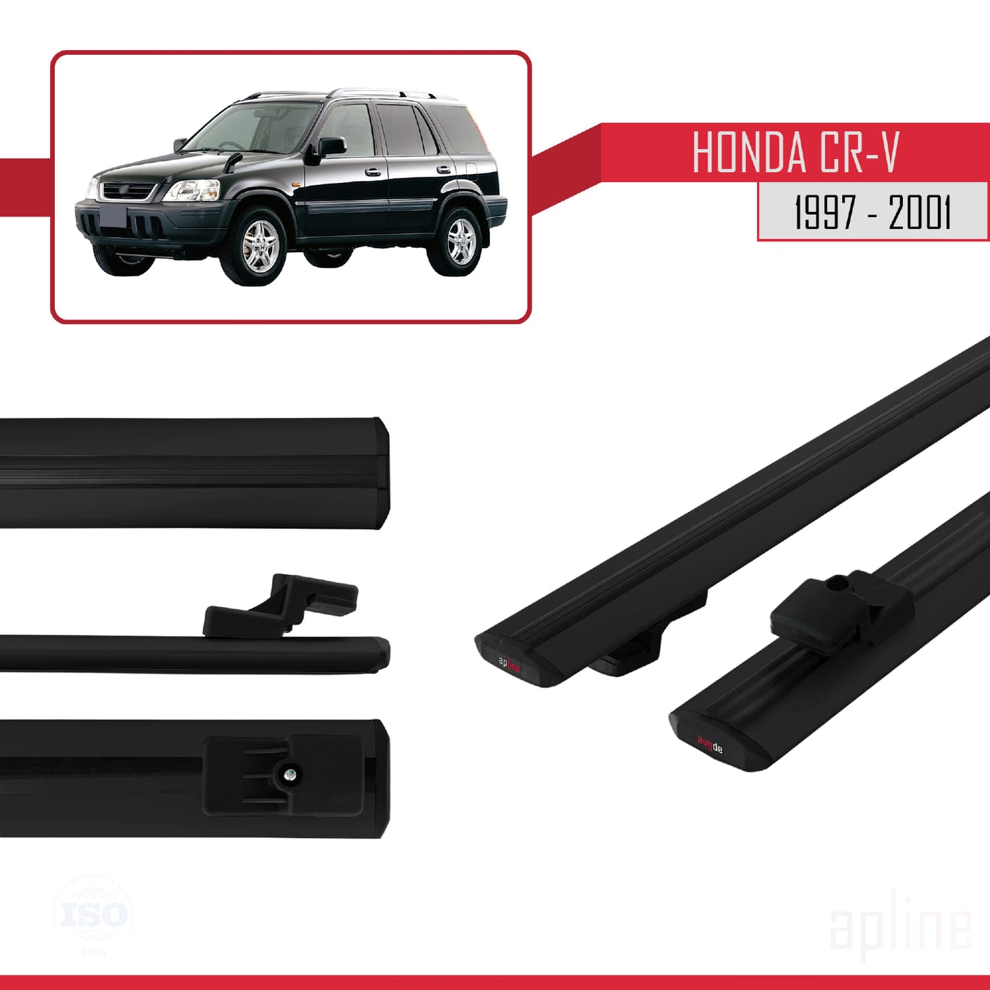 Compatible avec Honda CR-V 1997-2001 BASIC Model Barres de Toit Railing Porte-Bagages de Voiture Noir Aluminium 2 Barres