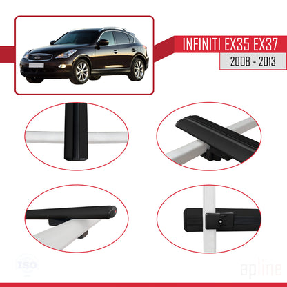 Compatible avec Infiniti EX35 EX37 2008-2013 BASIC Model Barres de Toit Railing Porte-Bagages de Voiture Noir Aluminium 2 Barres