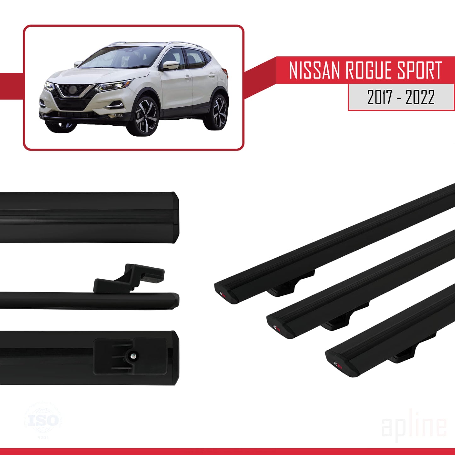Compatible avec Nissan Rogue Sport 2017-2022 BASIC Model Barres de Toit Railing Porte-Bagages de Voiture Noir Aluminium 3 Barres