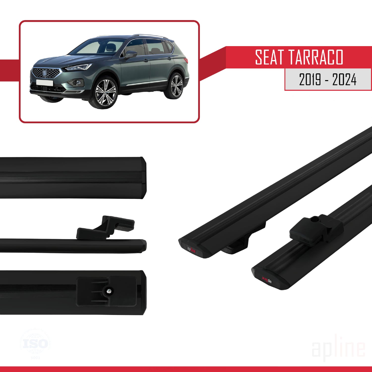 Compatible avec Seat Tarraco 2019-2024 BASIC Model Barres de Toit Railing Porte-Bagages de Voiture Noir Aluminium 2 Barres