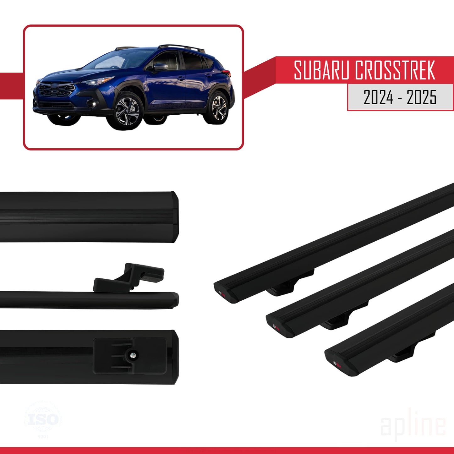 Compatible avec Subaru Crosstrek 2024-2025 BASIC Model Barres de Toit Railing Porte-Bagages de Voiture Noir Aluminium 3 Barres
