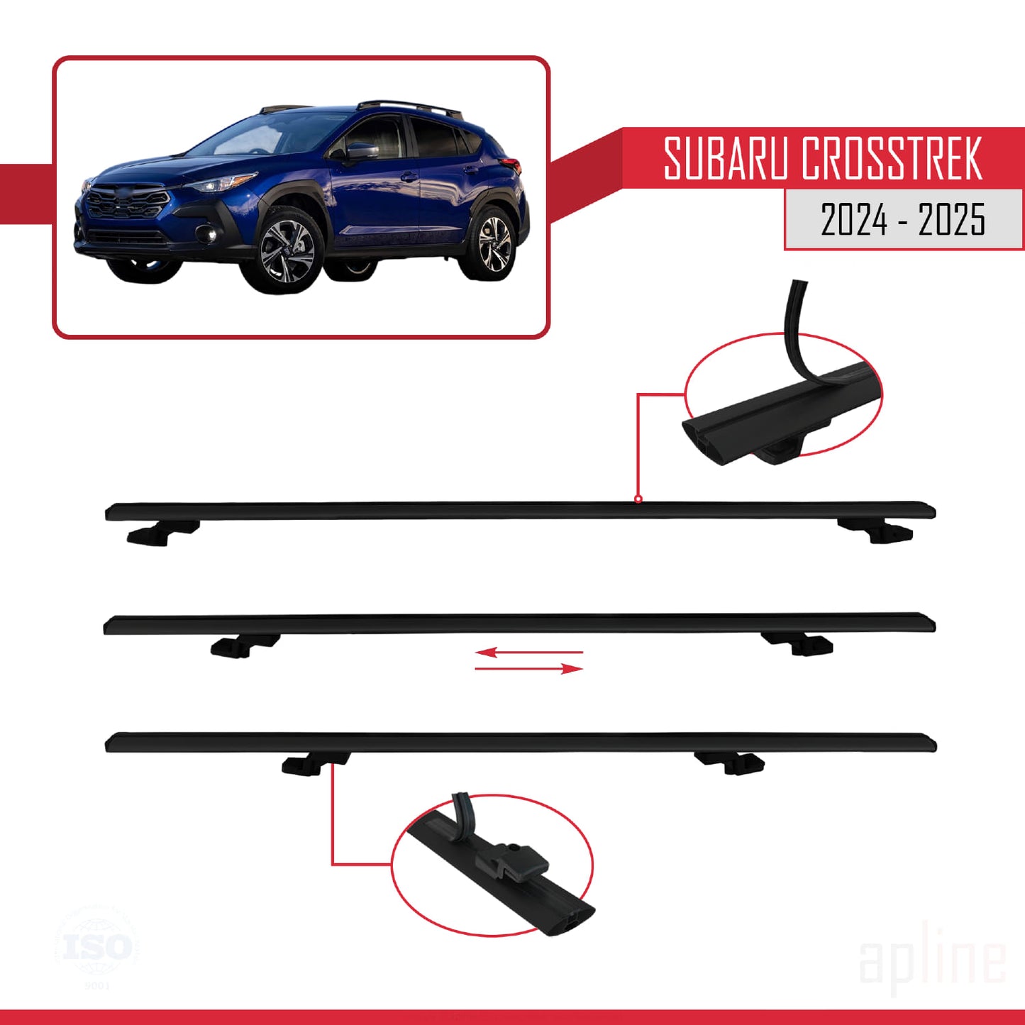 Compatible avec Subaru Crosstrek 2024-2025 BASIC Model Barres de Toit Railing Porte-Bagages de Voiture Noir Aluminium 2 Barres