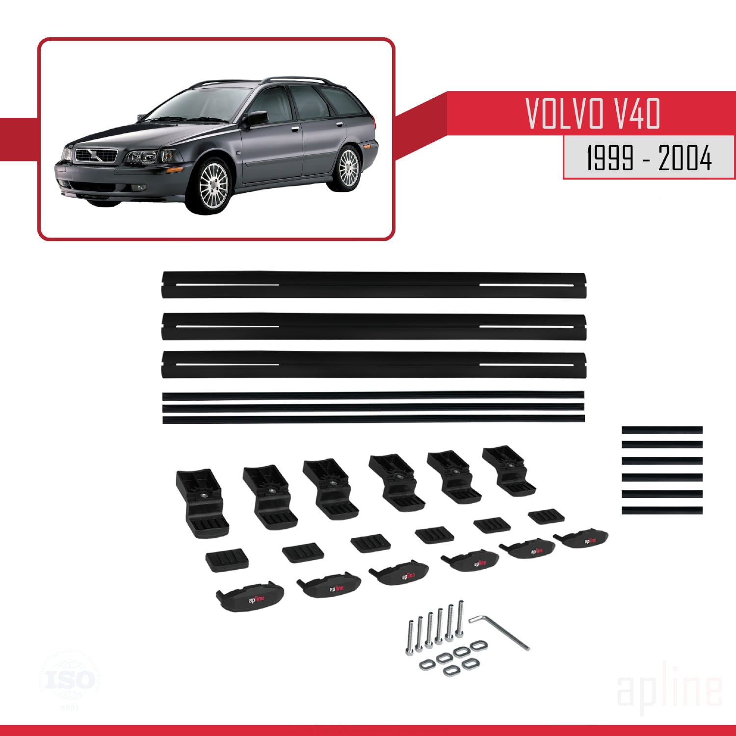 Compatible avec Volvo V40 1999-2004 BASIC Model Barres de Toit Railing Porte-Bagages de Voiture Noir Aluminium 3 Barres