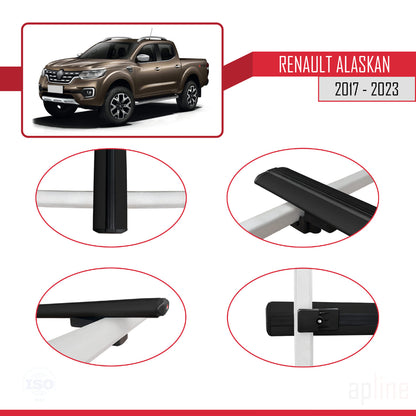 Compatible avec Renault Alaskan 2017-2023 BASIC Model Barres de Toit Railing Porte-Bagages de Voiture Noir Aluminium 3 Barres