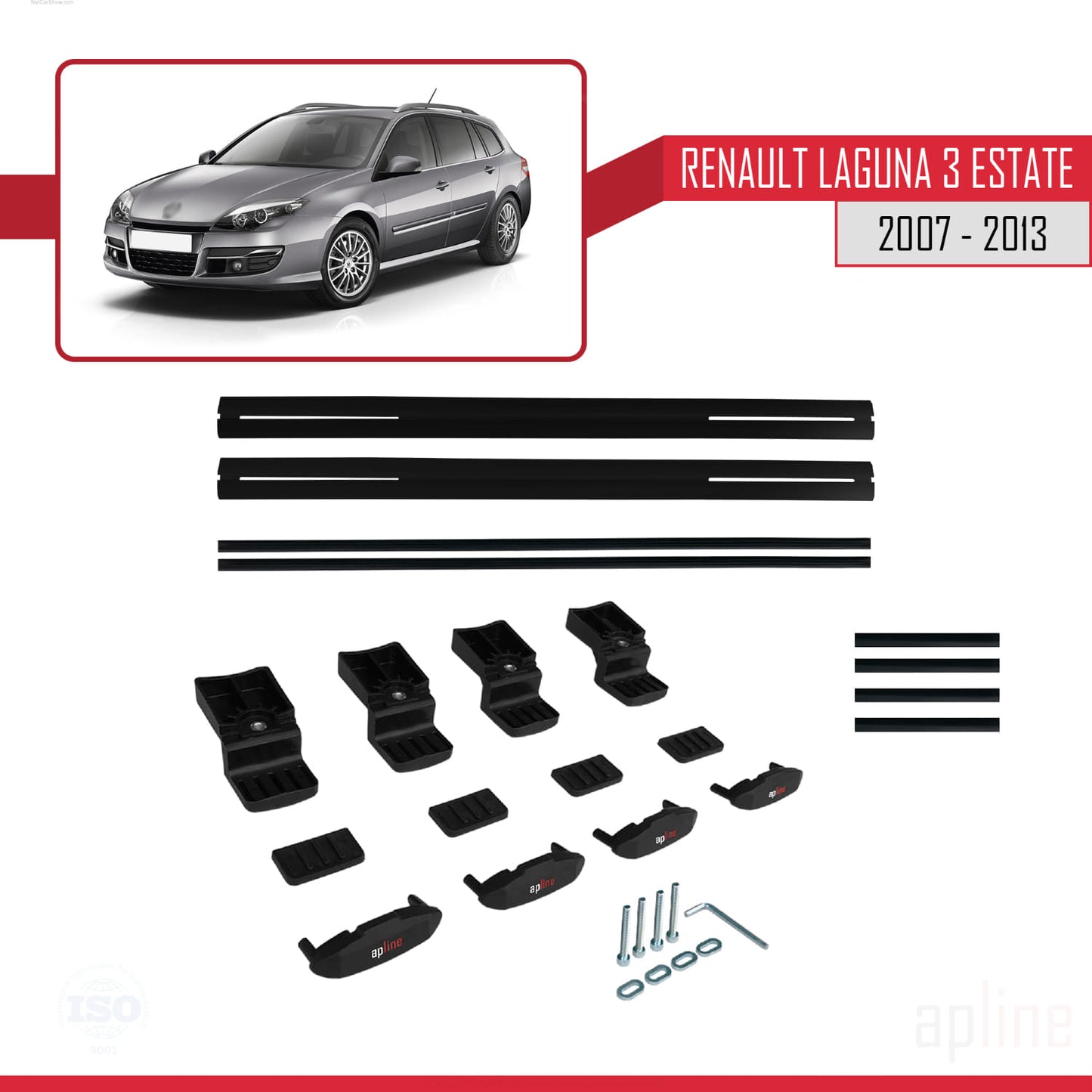 Compatible avec Renault Laguna 3 Estate 2007-2013 BASIC Model Barres de Toit Railing Porte-Bagages de Voiture Noir Aluminium 2 Barres