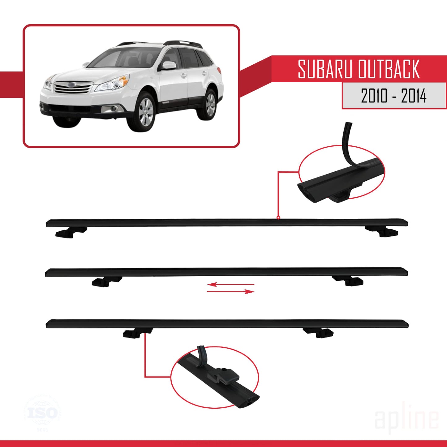 Compatible avec Subaru Outback 2010-2014 BASIC Model Barres de Toit Railing Porte-Bagages de Voiture Noir Aluminium 3 Barres