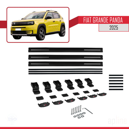 Compatible avec Fiat Grande Panda 2025-2025 BASIC Model Barres de Toit Railing Porte-Bagages de Voiture Noir Aluminium 3 Barres