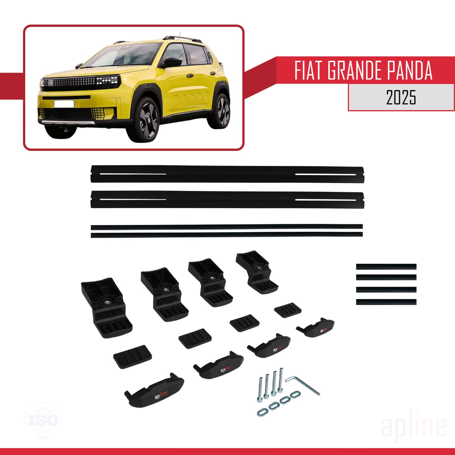 Compatible avec Fiat Grande Panda 2025-2025 BASIC Model Barres de Toit Railing Porte-Bagages de Voiture Noir Aluminium 2 Barres