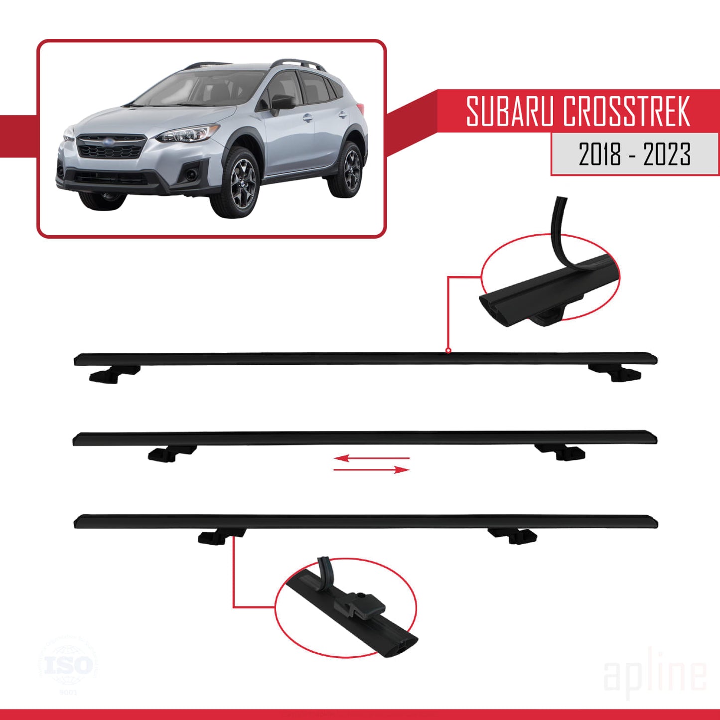 Compatible avec Subaru Crosstrek 2018-2023 BASIC Model Barres de Toit Railing Porte-Bagages de Voiture Noir Aluminium 2 Barres