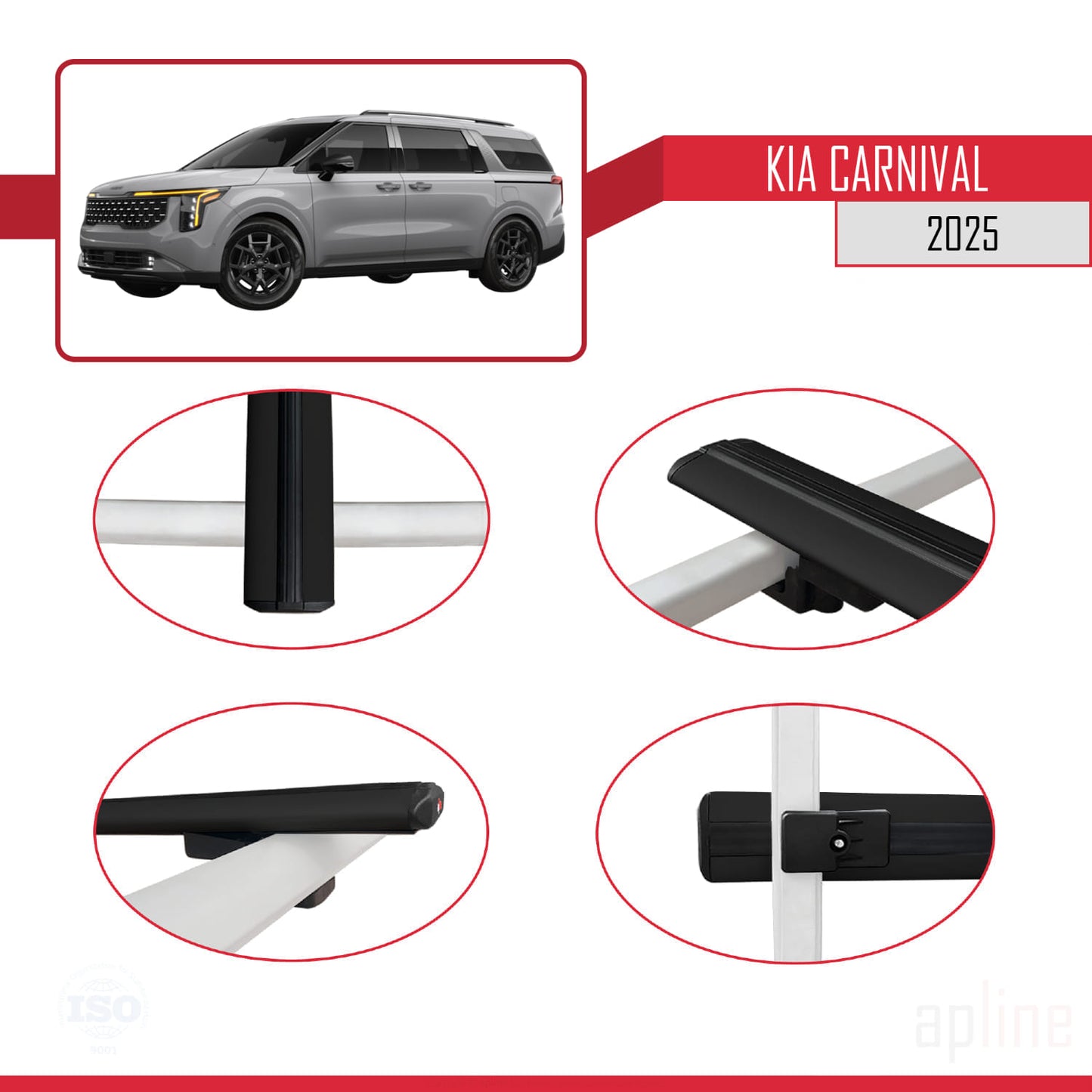Compatible avec Kia Carnival 2025 BASIC Model Barres de Toit Railing Porte-Bagages de Voiture Noir Aluminium 2 Barres