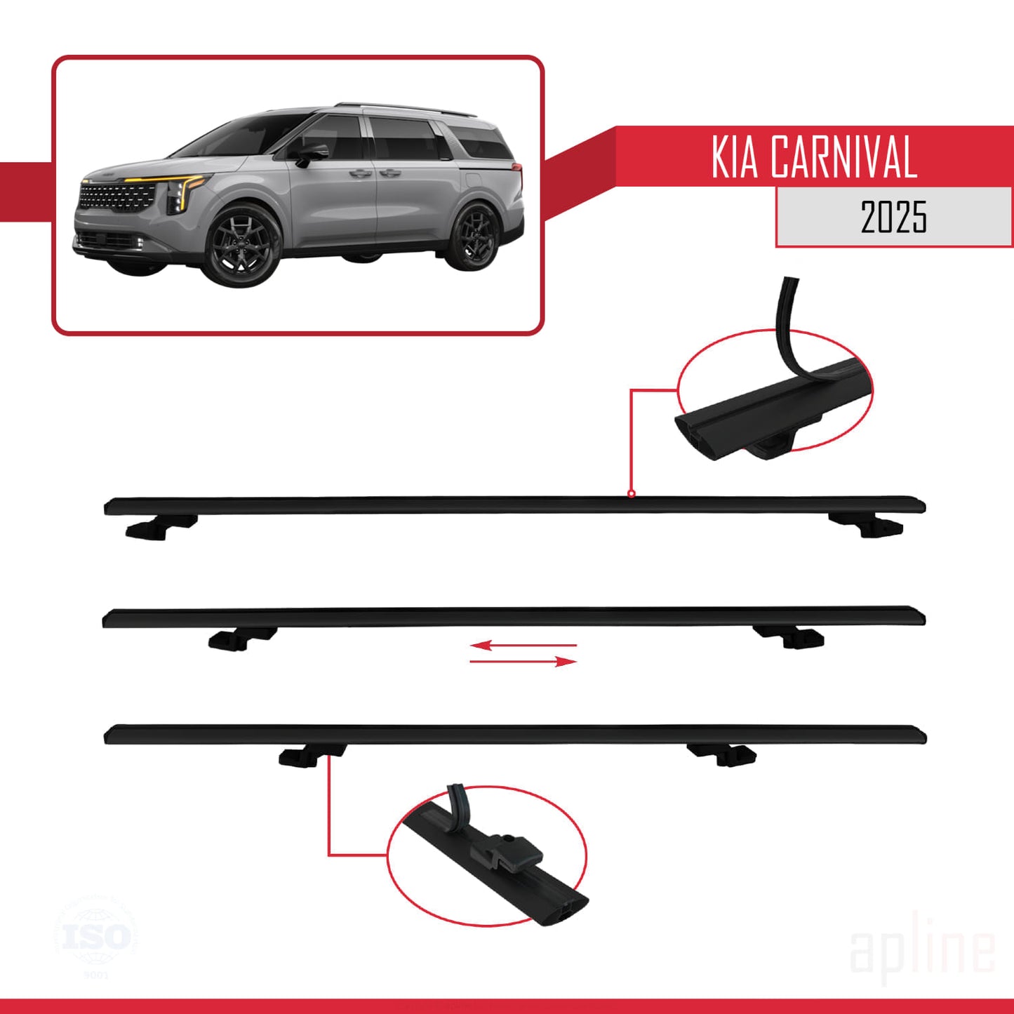 Compatible avec Kia Carnival 2025 BASIC Model Barres de Toit Railing Porte-Bagages de Voiture Noir Aluminium 2 Barres