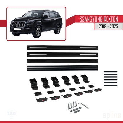 Compatible avec SsangYong Rexton 2018-2025 BASIC Model Barres de Toit Railing Porte-Bagages de Voiture Noir Aluminium 3 Barres