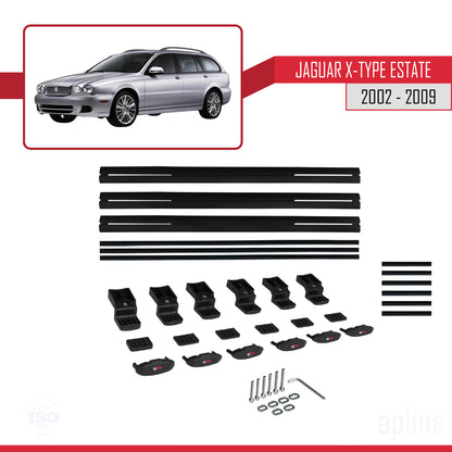 Compatible avec Jaguar X-Type Estate 2002-2009 BASIC Model Barres de Toit Railing Porte-Bagages de Voiture Noir Aluminium 3 Barres