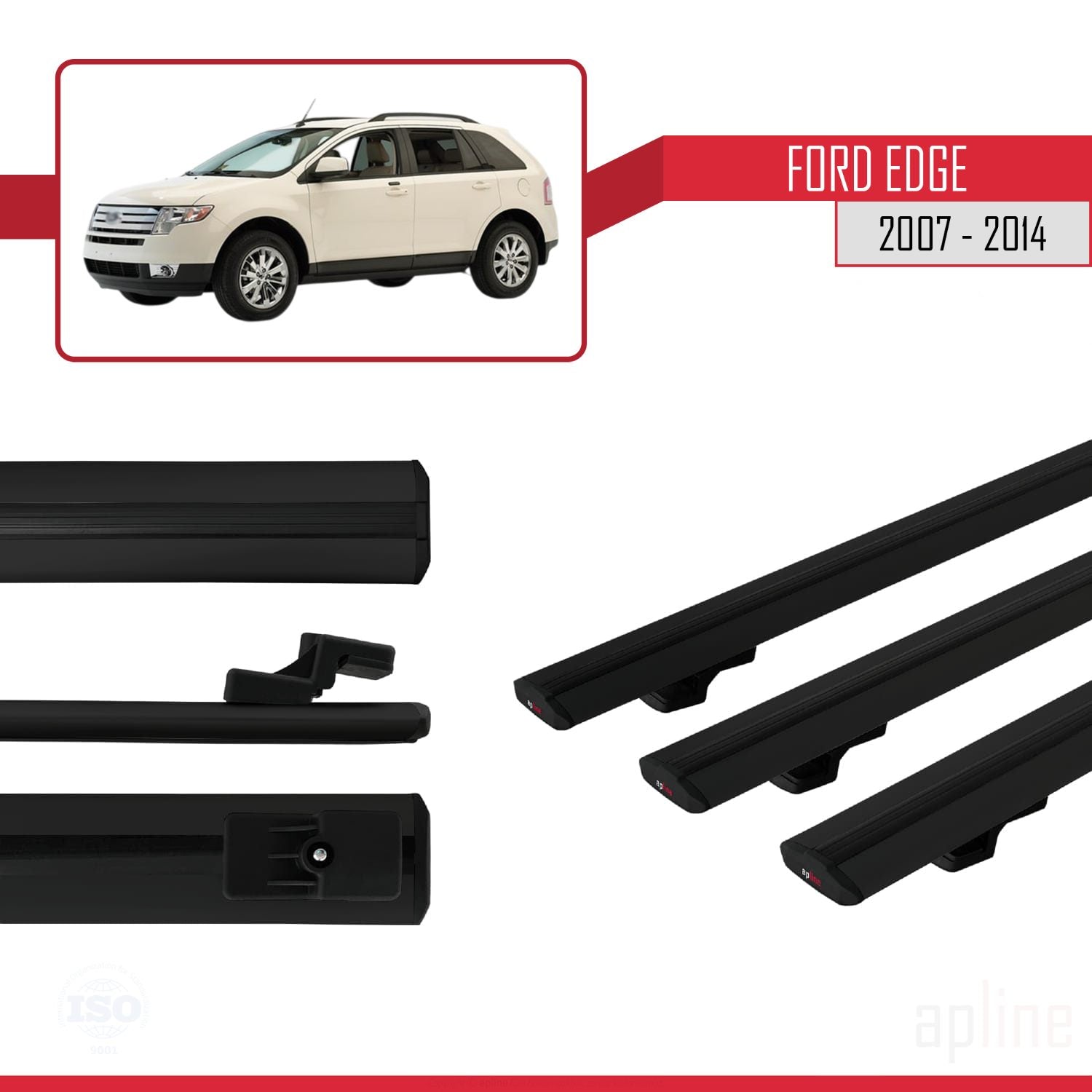 Compatible avec Ford Edge 2007-2014 BASIC Model Barres de Toit Railing Porte-Bagages de Voiture Noir Aluminium 3 Barres