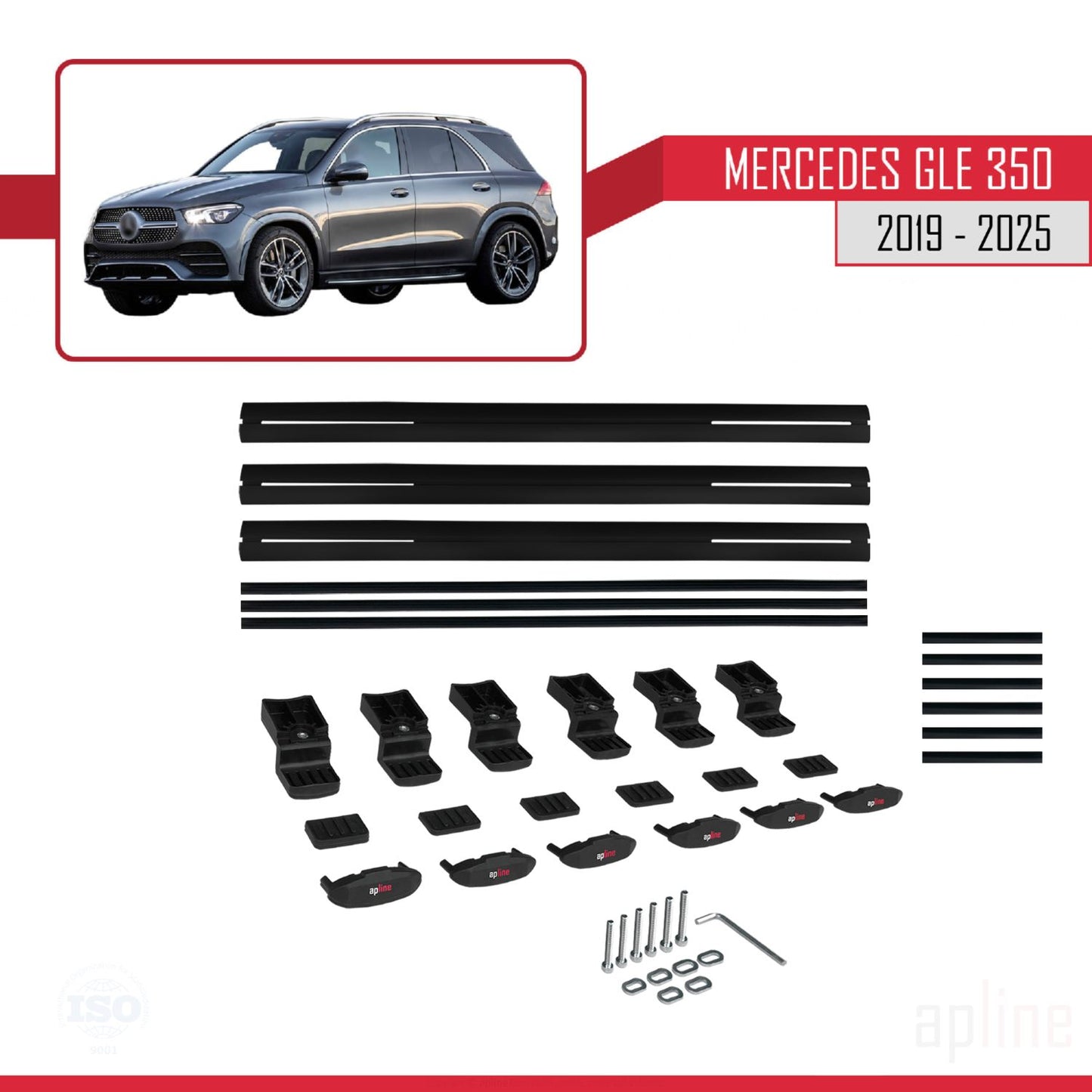 Compatible with Mercedes GLE Class 4 (W167) 2019-2025 BASIC Model Car Roof Rack Cross Bar Black Aluminium 3 Bars