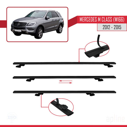 Compatible with Mercedes M Class 3 (W166) Pre-Facelift 2012-2015 BASIC Model Car Roof Rack Cross Bar Black Aluminium 2 Bars