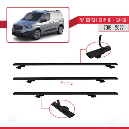 Compatible avec Vauxhall Combo E Cargo 2019-2022 BASIC Model Barres de Toit Railing Porte-Bagages de Voiture Noir Aluminium 4 Barres