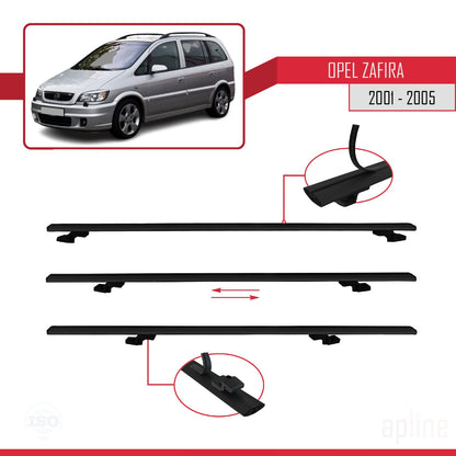 Compatible avec Opel Zafira A (T98) 2001-2005 BASIC Model Barres de Toit Railing Porte-Bagages de Voiture Noir Aluminium 2 Barres