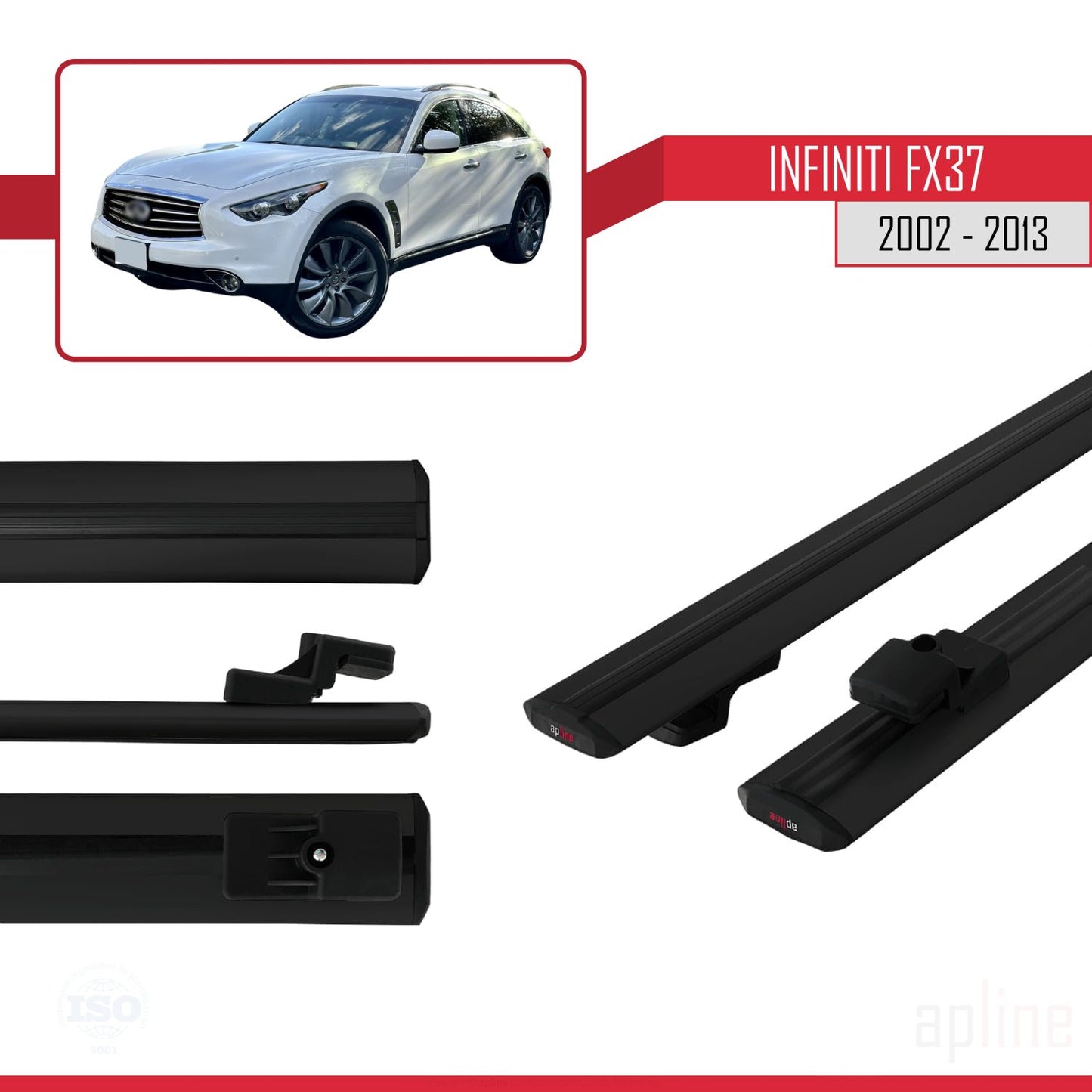 Compatible avec Infiniti FX37 2002-2013 BASIC Model Barres de Toit Railing Porte-Bagages de Voiture Noir Aluminium 2 Barres