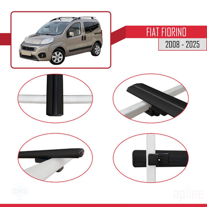 Compatible avec Fiat Fiorino (Modèle Tubulaire) 2008-2025 BASIC Model Barres de Toit Railing Porte-Bagages de Voiture Noir Aluminium 2 Barres