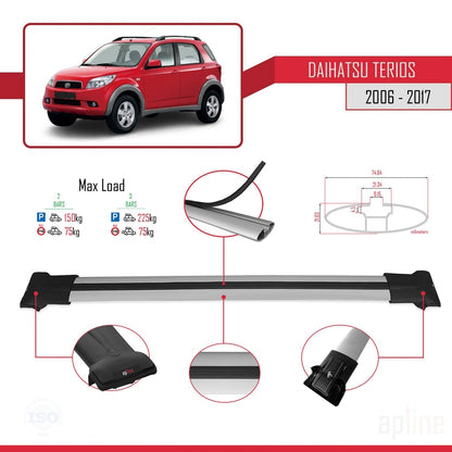 Compatible avec Daihatsu Terios 2 (J200) 2006-2017 FLY Model Barres de Toit Railing Porte-Bagages de Voiture Gris Aluminium 2 Barres