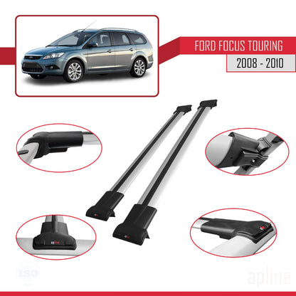 Compatible avec Ford Focus 2 (C307) Turnier 2008-2010 FLY Model Barres de Toit Railing Porte-Bagages de Voiture Gris Aluminium 2 Barres