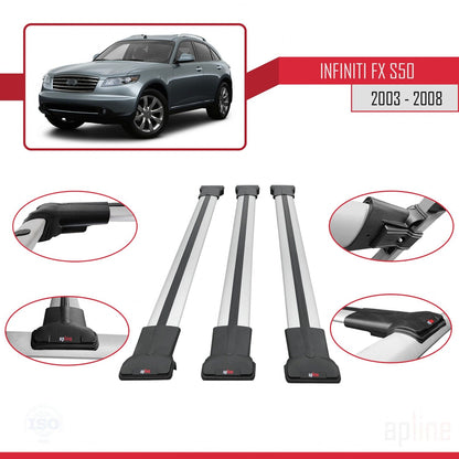 Compatible avec Infiniti FX (S50) 2003-2008 FLY Model Barres de Toit Railing Porte-Bagages de Voiture Gris Aluminium 3 Barres