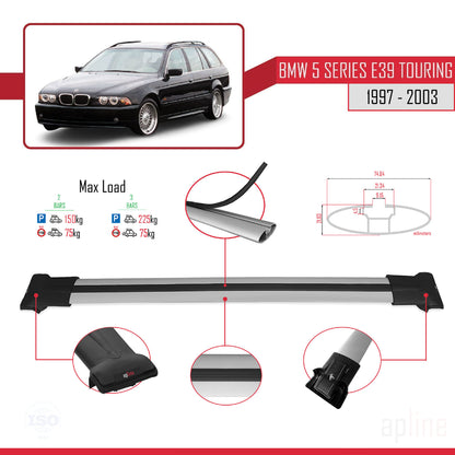 Kompatibel mit BMW 5er (E39) Touring 1997-2003 FLY Modell Dachgepäckträger, graues Aluminium, 2 Stangen