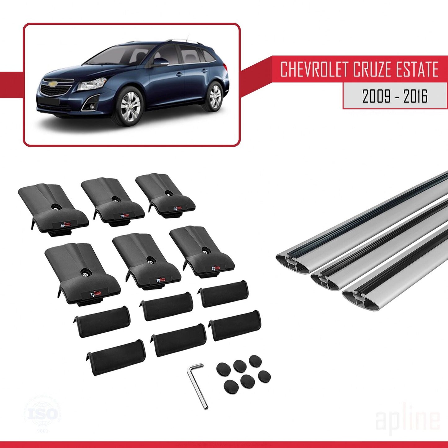 Compatible avec Chevrolet Cruze (J300) 2009-2016 FLY Model Barres de Toit Railing Porte-Bagages de Voiture Gris Aluminium 3 Barres