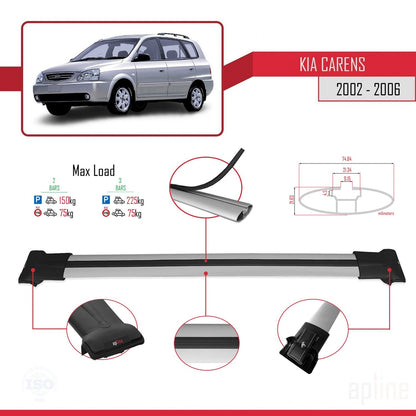 Compatible avec Kia Carens Post-Facelift 2002-2006 FLY Model Barres de Toit Railing Porte-Bagages de Voiture Gris Aluminium 2 Barres